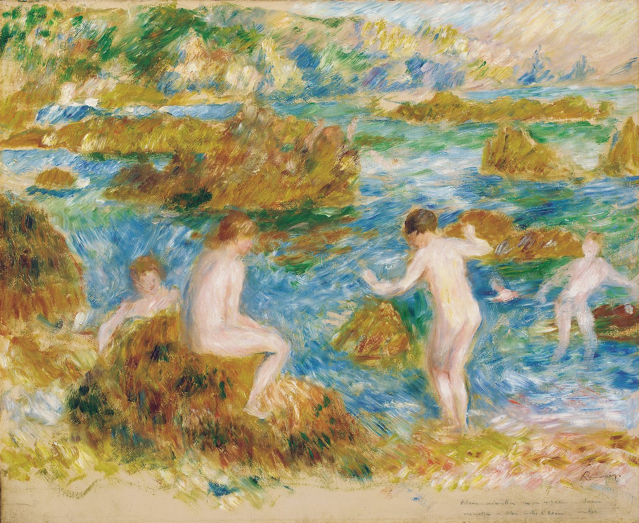 Nakna pojkar i klipporna på Guernsey av Pierre Auguste Renoir