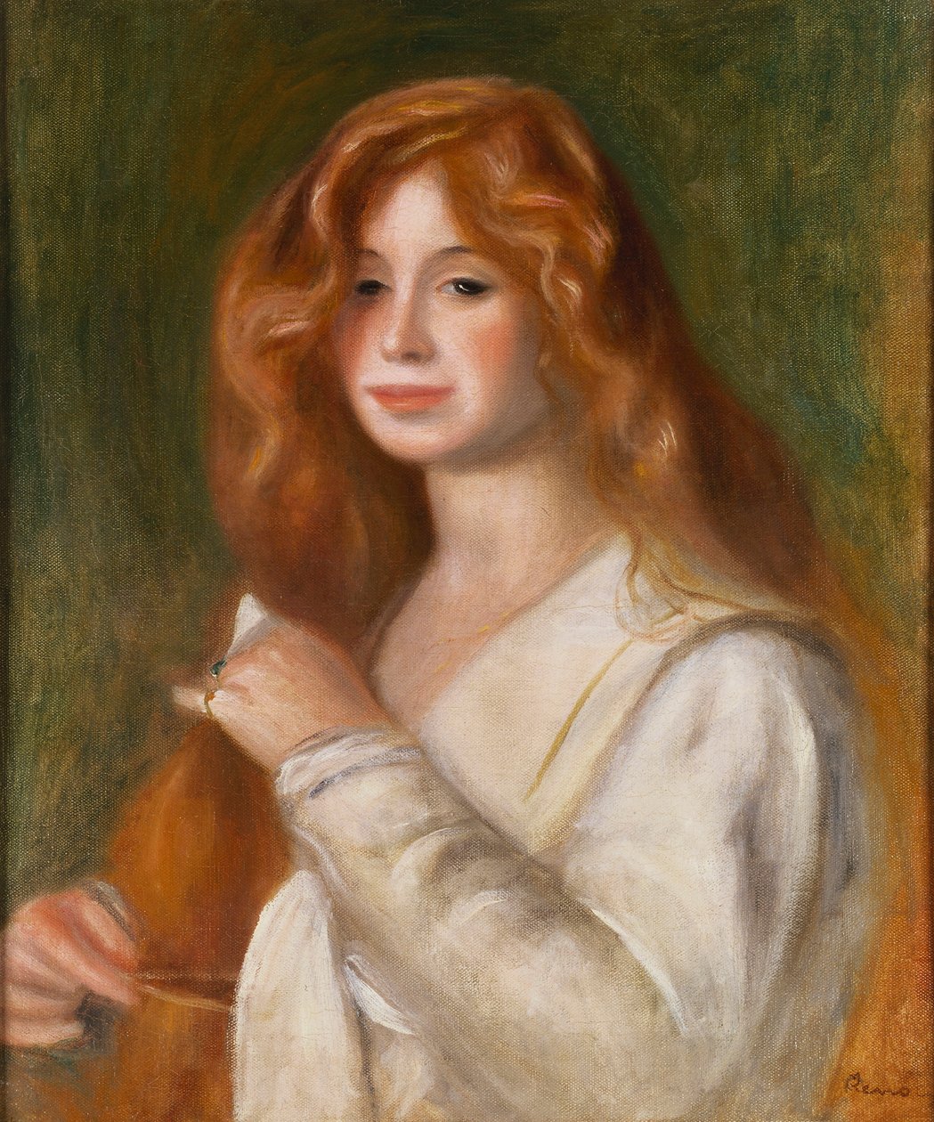 Flicka som kammar sitt hår av Pierre Auguste Renoir
