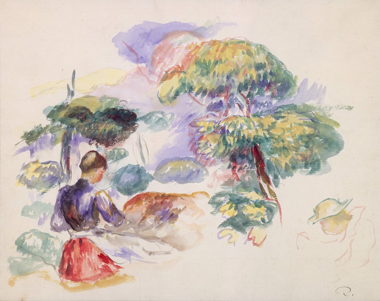 Landskap med en flicka, ca. 1890. av Pierre Auguste Renoir