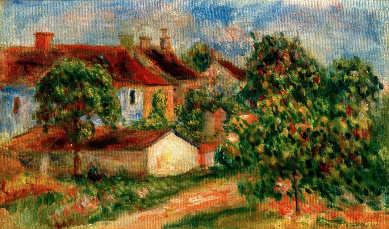 Byhus, röda tak av Pierre Auguste Renoir