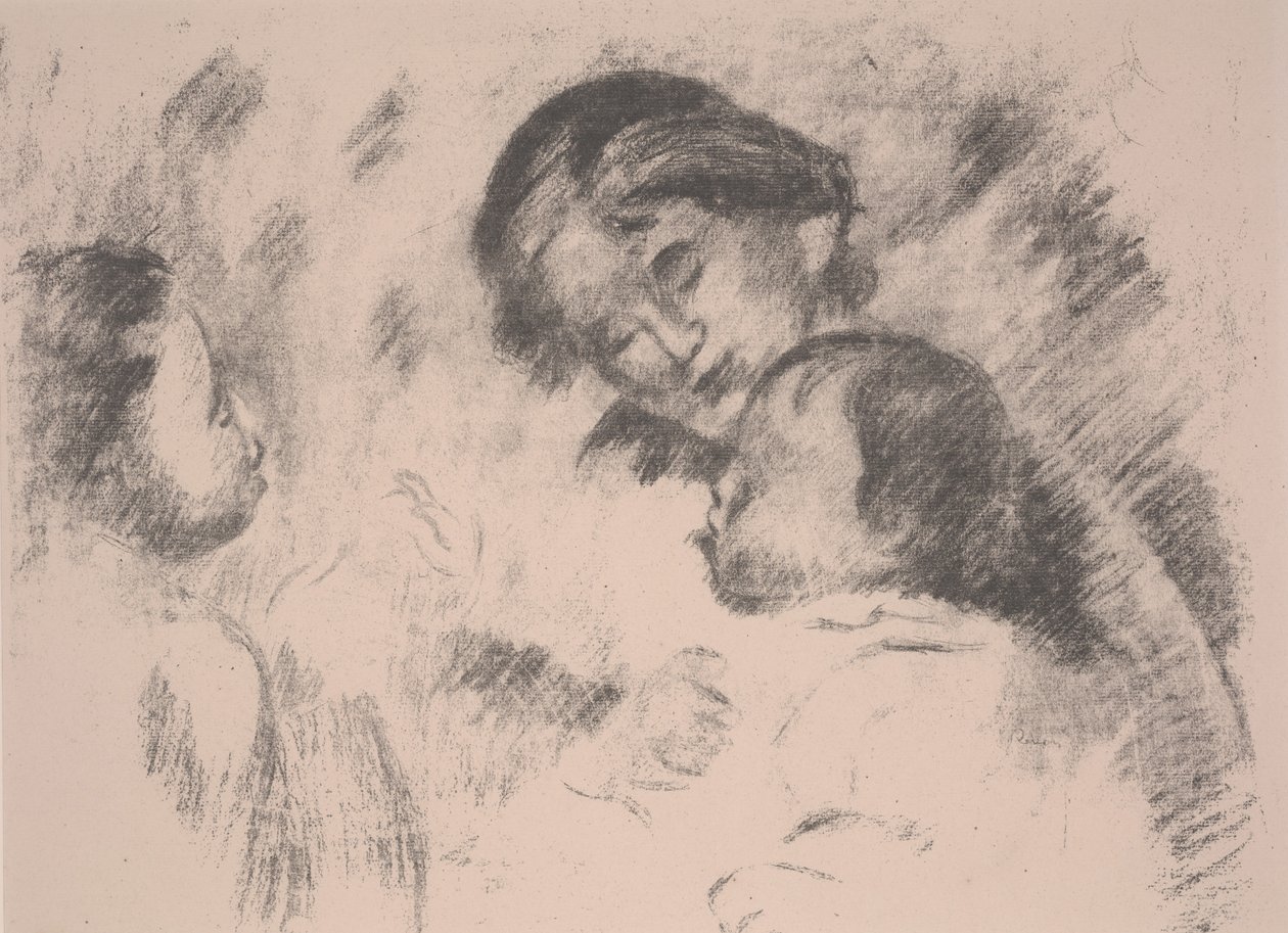 Moderskap: Gabrielle, Jean och en flicka av Pierre Auguste Renoir