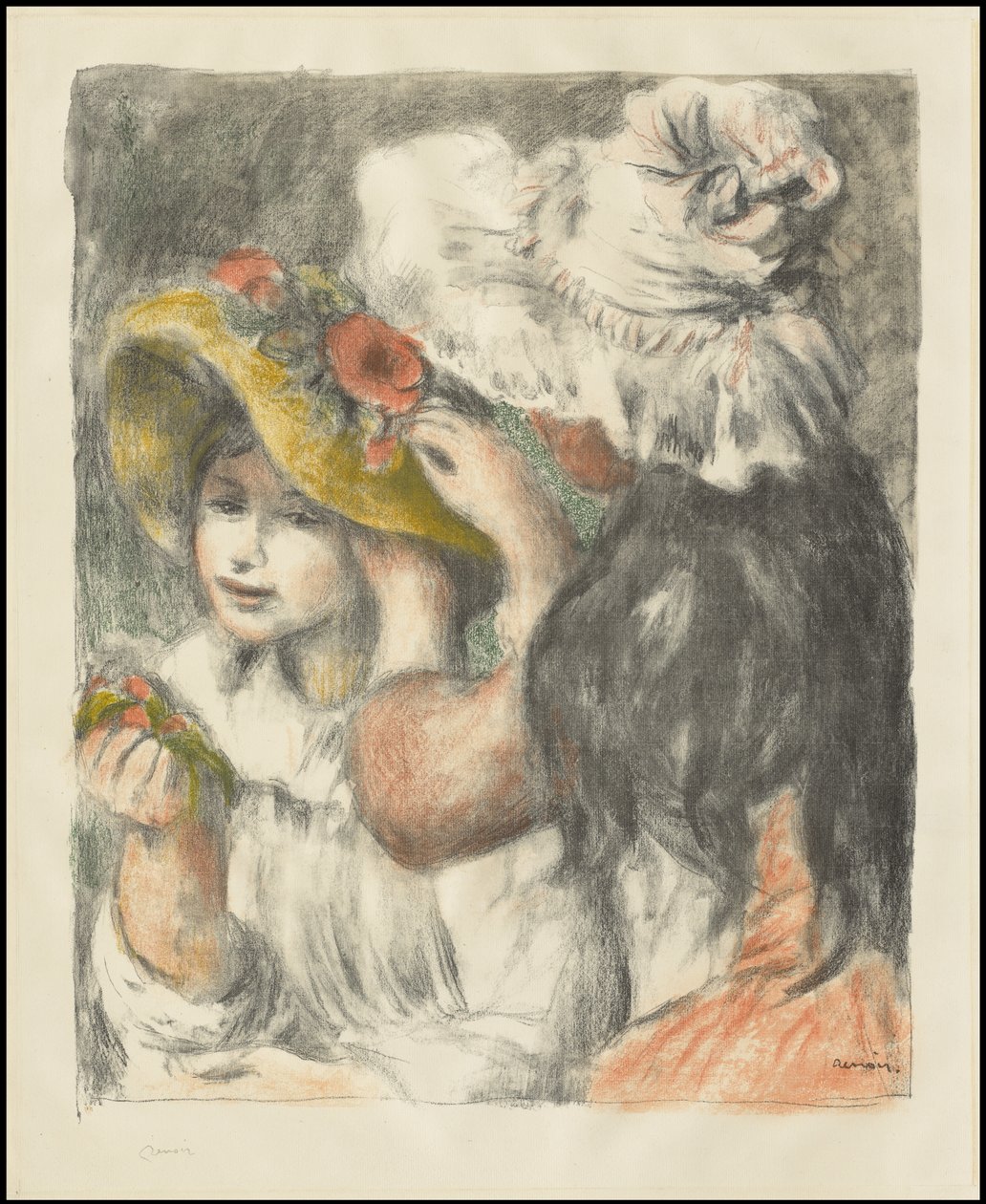 Pinning the Hat: Second Plate, ca 1898 av Pierre Auguste Renoir