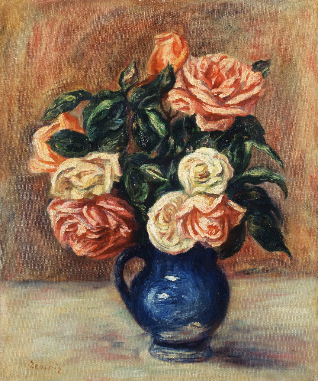 Rosor i en blå vas, ca 1900 av Pierre Auguste Renoir