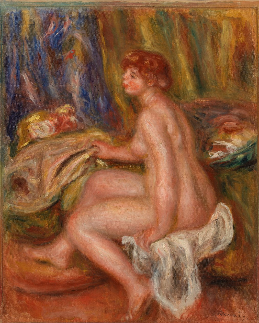 Sitter naken i rummet av Pierre Auguste Renoir