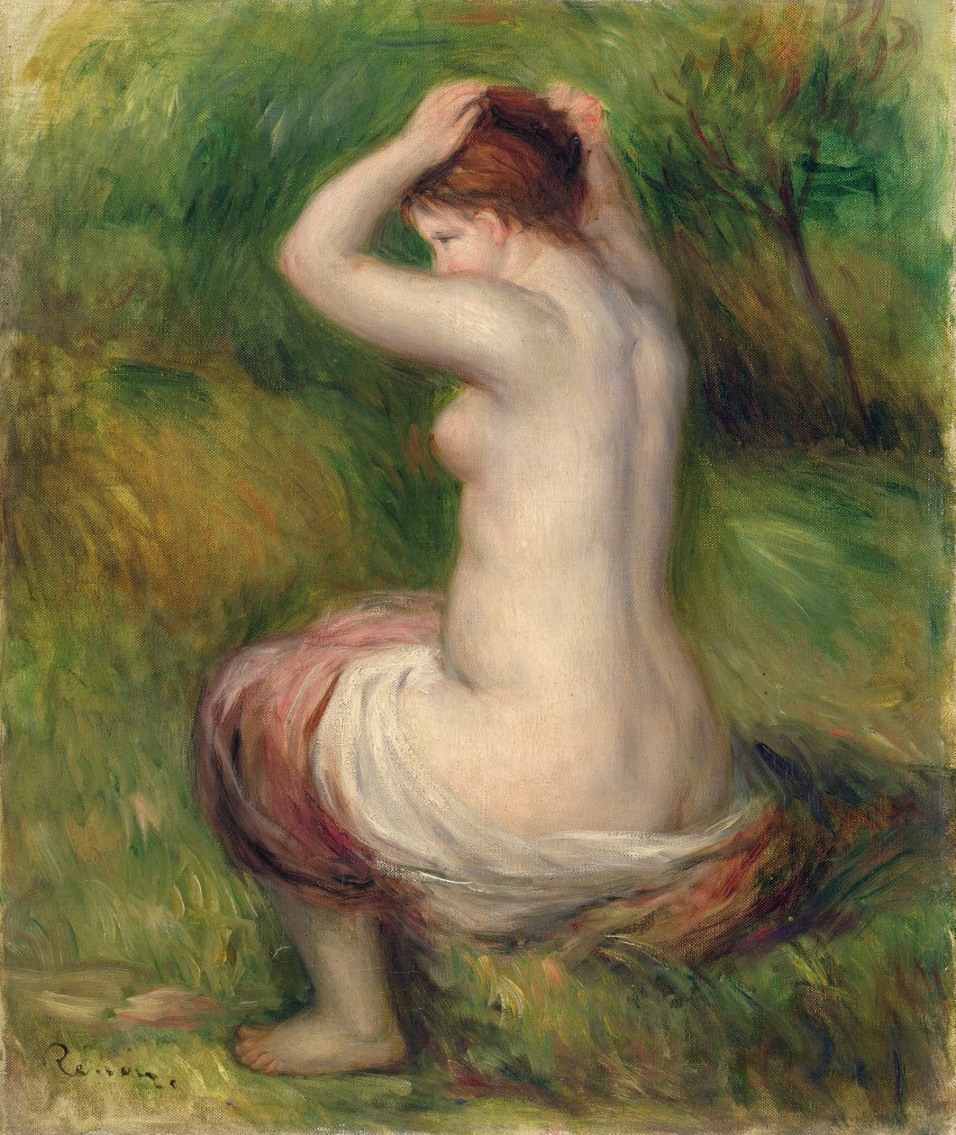 Sittande naken (olja på duk) av Pierre Auguste Renoir