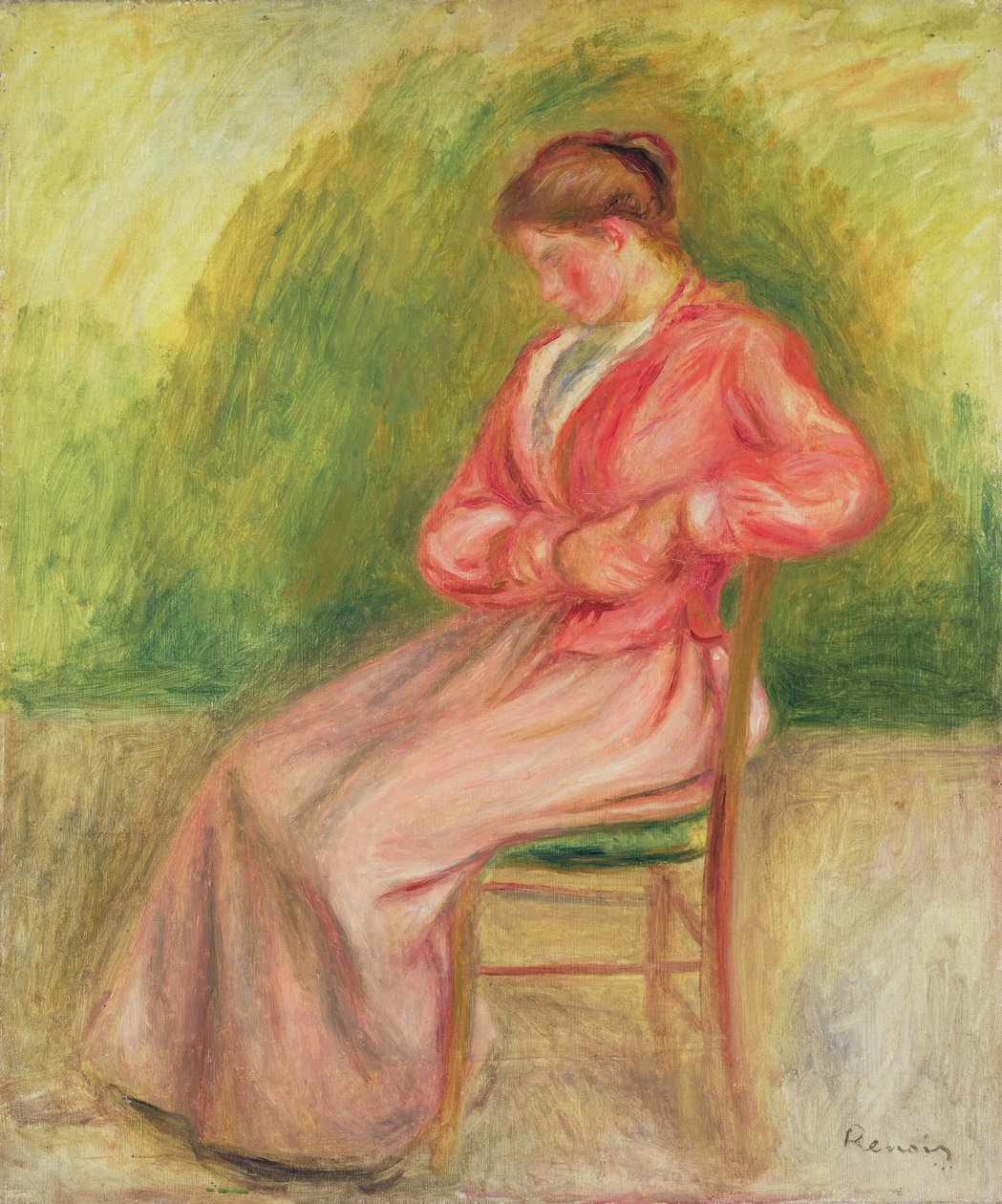 Sittande kvinna (olja på duk) av Pierre Auguste Renoir