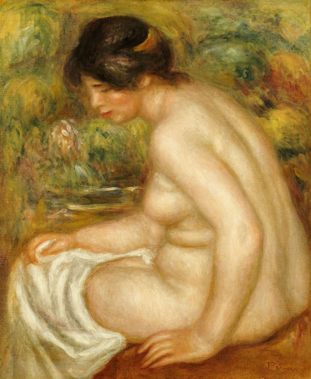 Sidovy av en sittande badare av Pierre Auguste Renoir