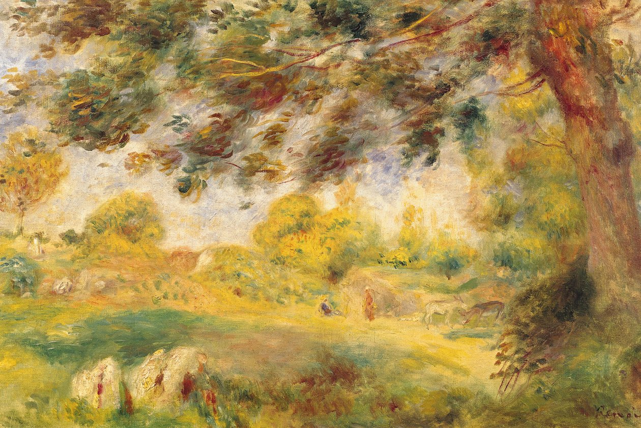 Vårlandskap (olja på duk) av Pierre Auguste Renoir