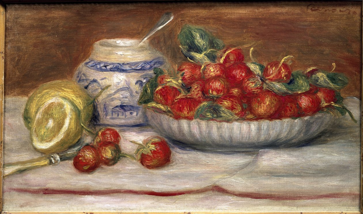 Jordgubbar (olja på duk av Pierre Auguste Renoir