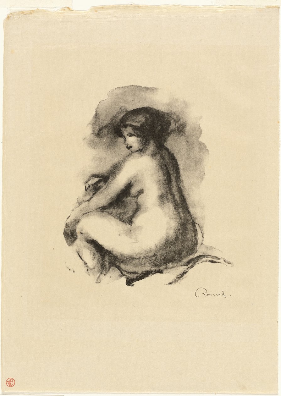 Studie av sittande naken kvinna av Pierre Auguste Renoir