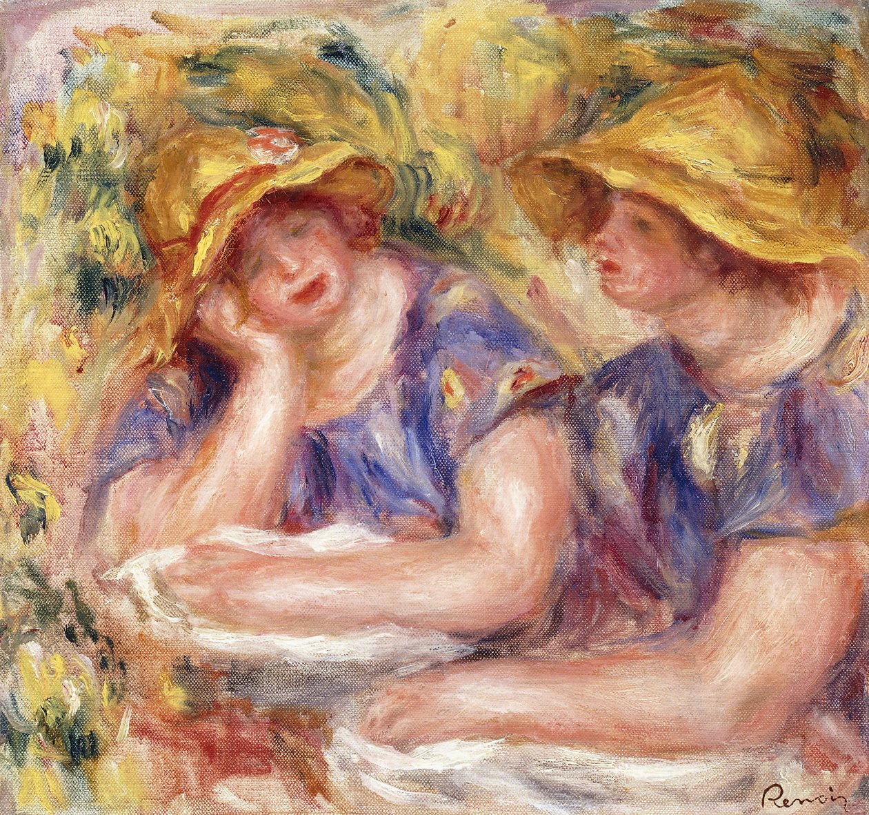 Två kvinnor i blåa klänningar av Pierre Auguste Renoir