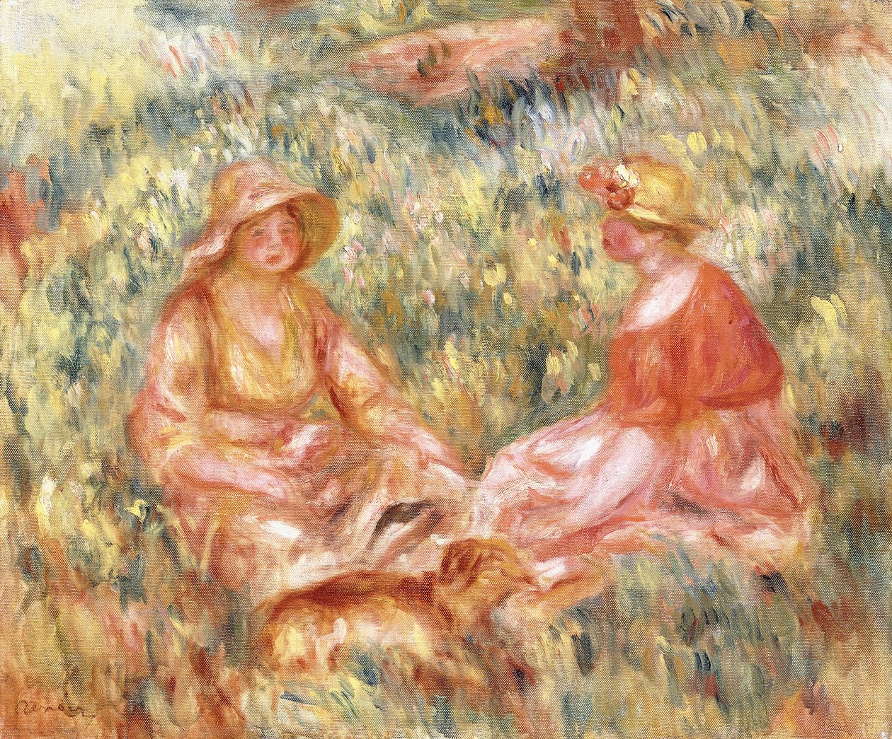 Två kvinnor i gräset, c.1910 av Pierre Auguste Renoir