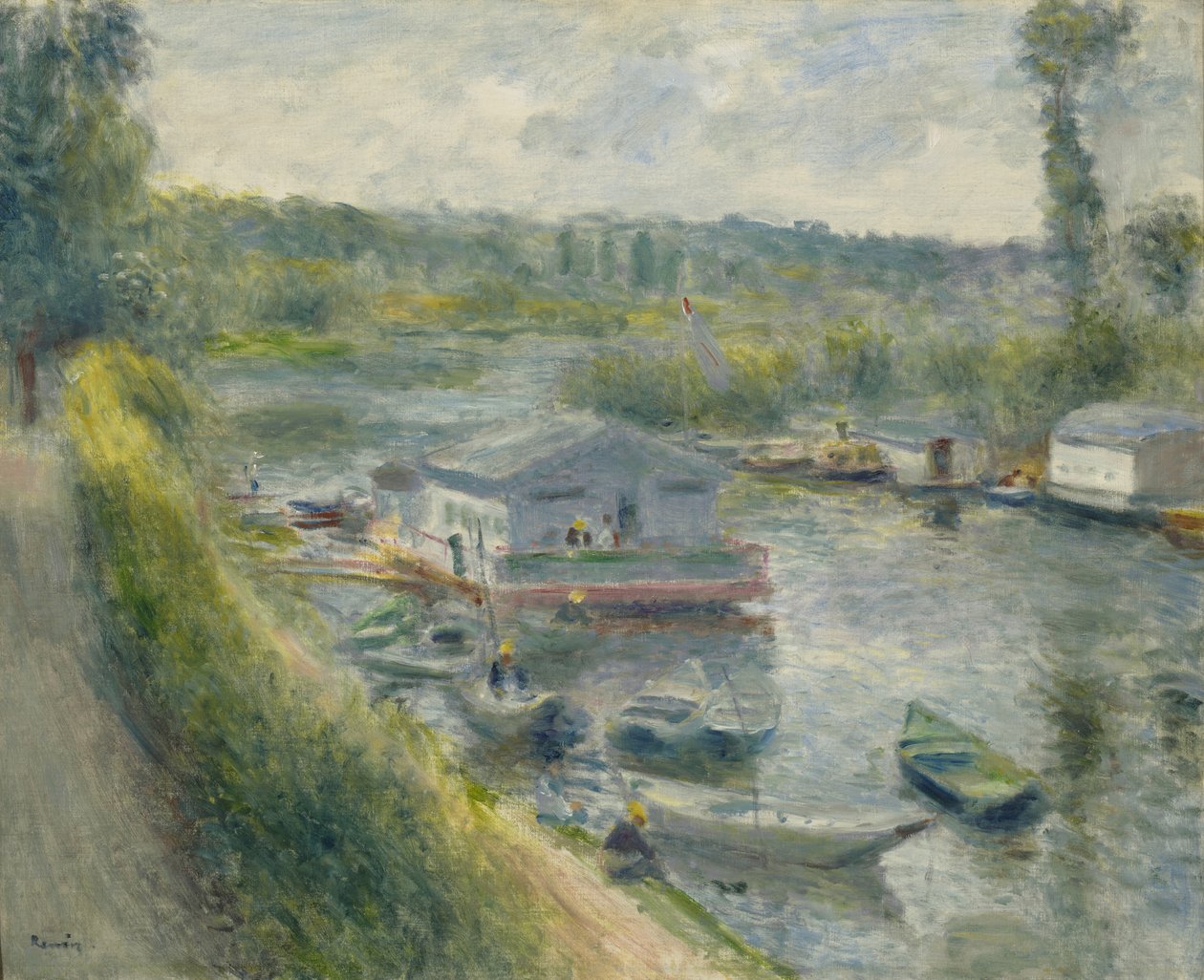 Tvätthusbåt vid Bas-Meudon, ca 1874 av Pierre Auguste Renoir