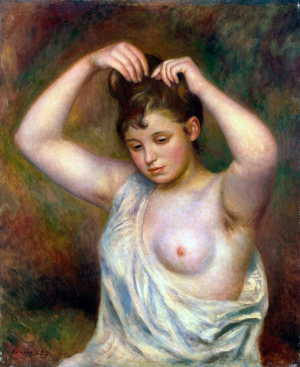Kvinna som ordnar sitt hår, 1887. av Pierre Auguste Renoir