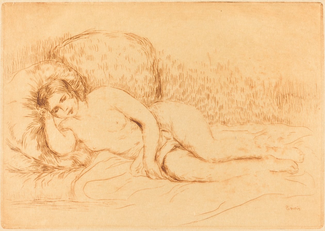 Kvinna lutande femme soffa, 1906. av Pierre Auguste Renoir