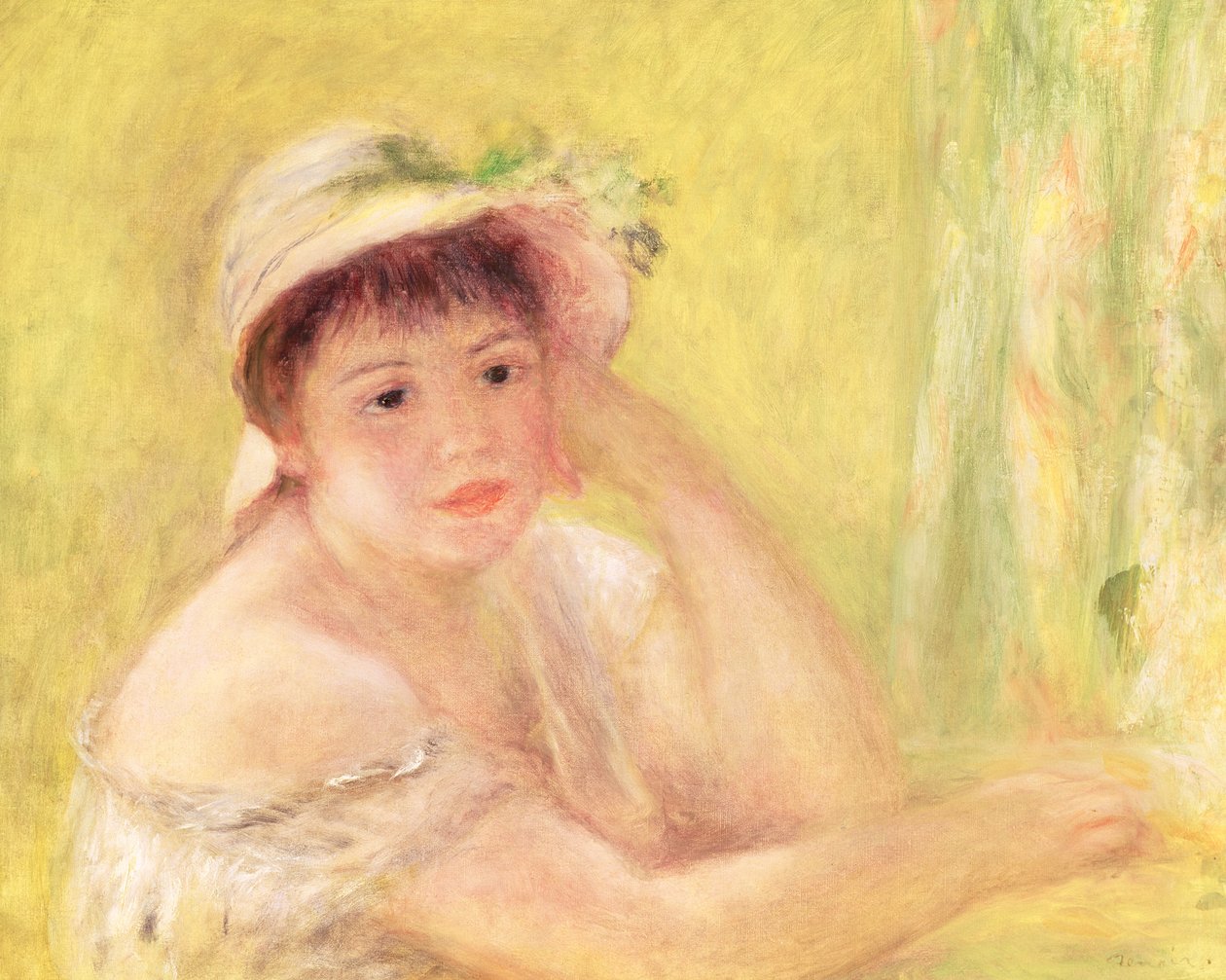 Kvinna i en stråhatt, 1879 av Pierre Auguste Renoir