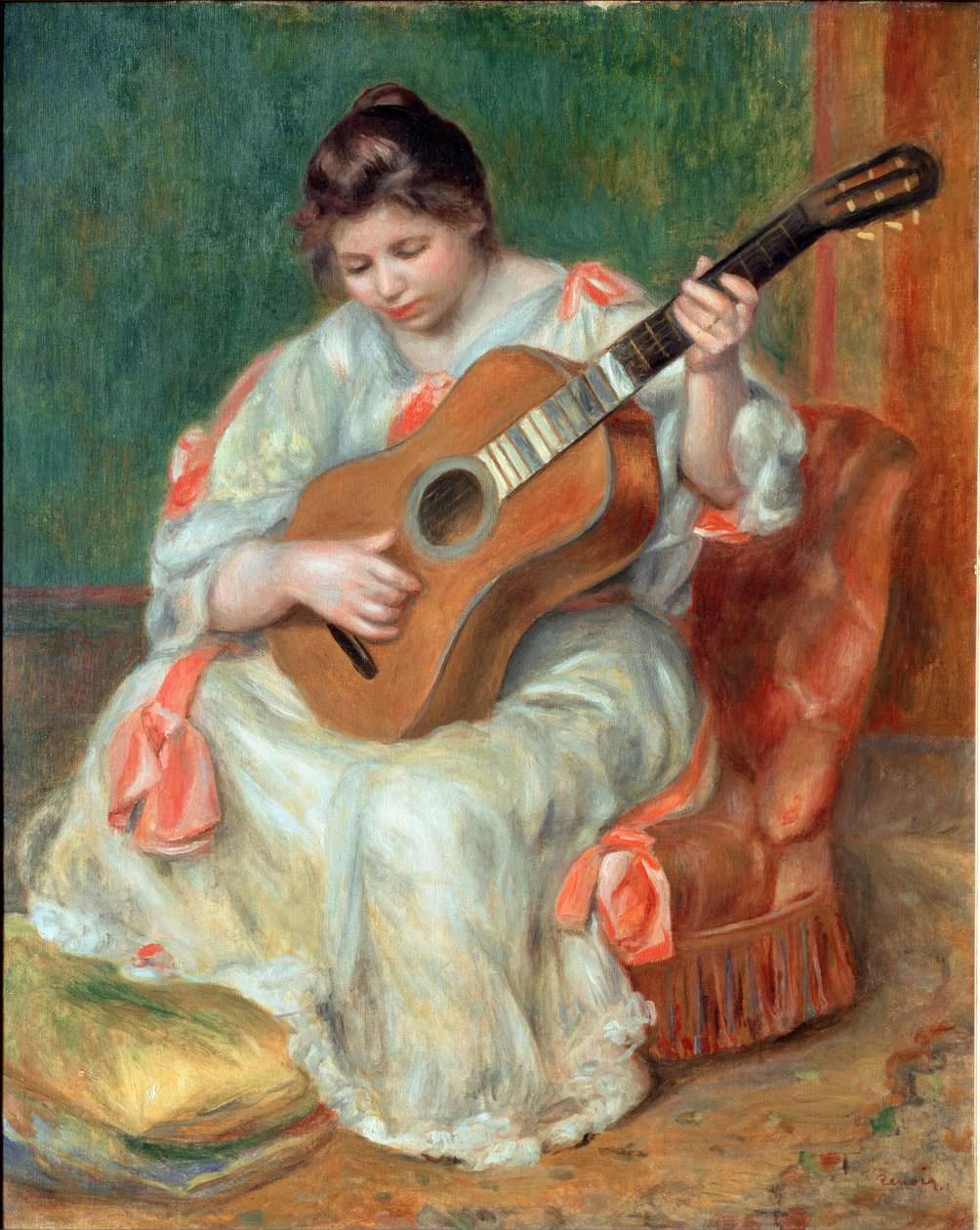 Kvinna som spelar gitarr av Pierre Auguste Renoir