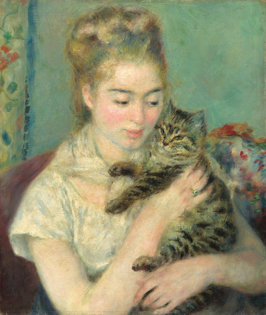 Kvinna med en katt, ca. 1875. av Pierre Auguste Renoir