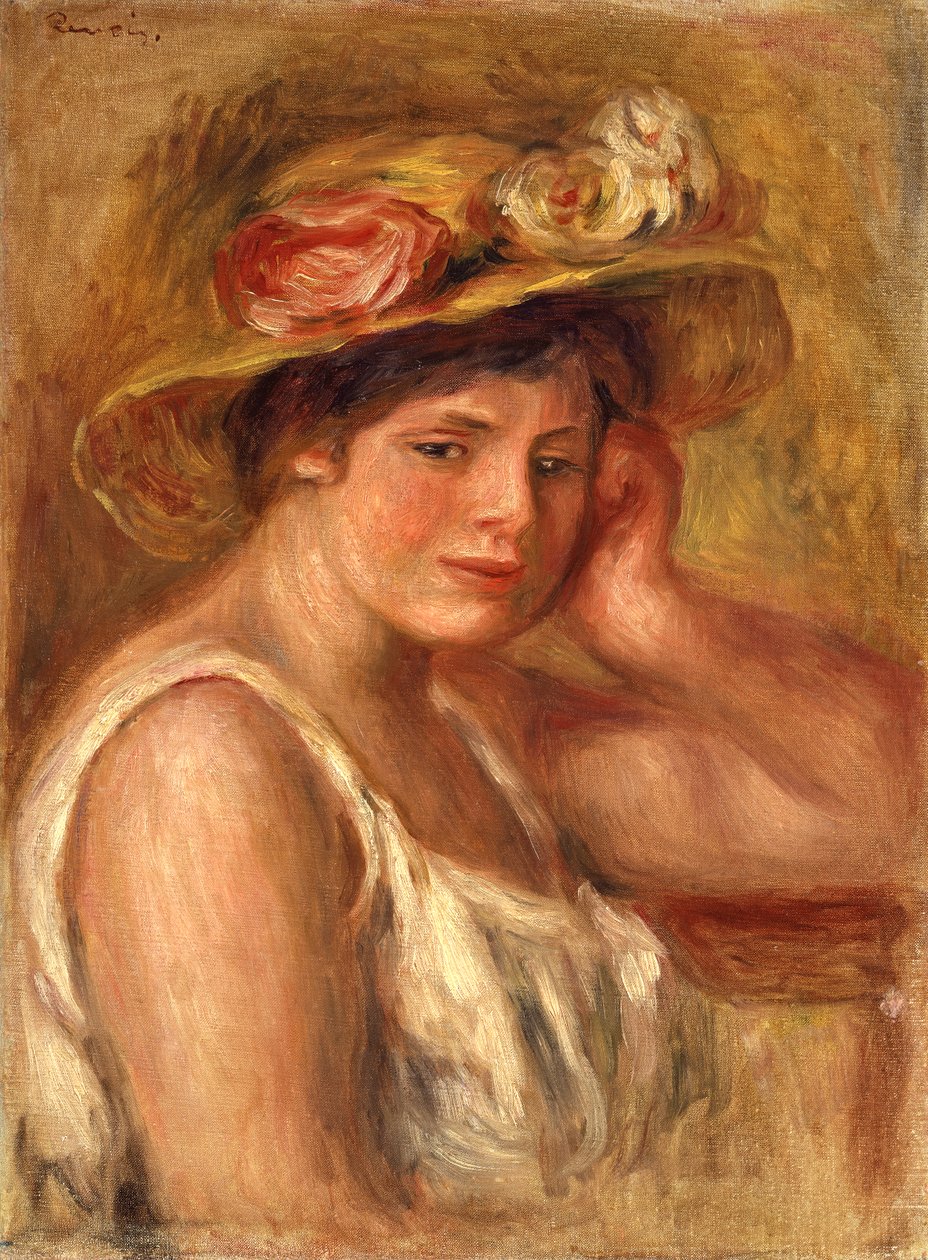 Ung flicka med hatt av Pierre Auguste Renoir
