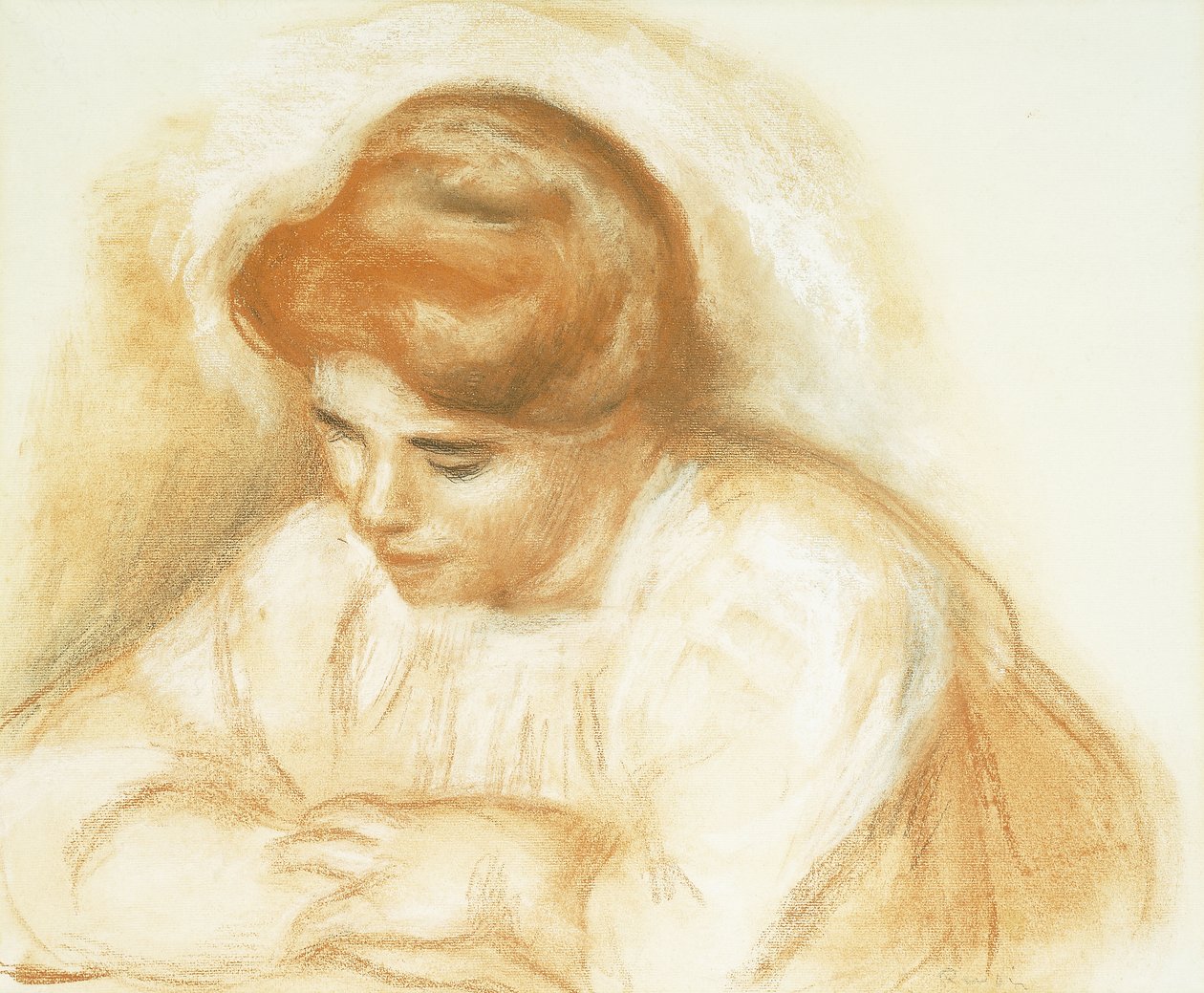 Ung kvinna som lutar; Ung kvinna lutad, av Pierre Auguste Renoir
