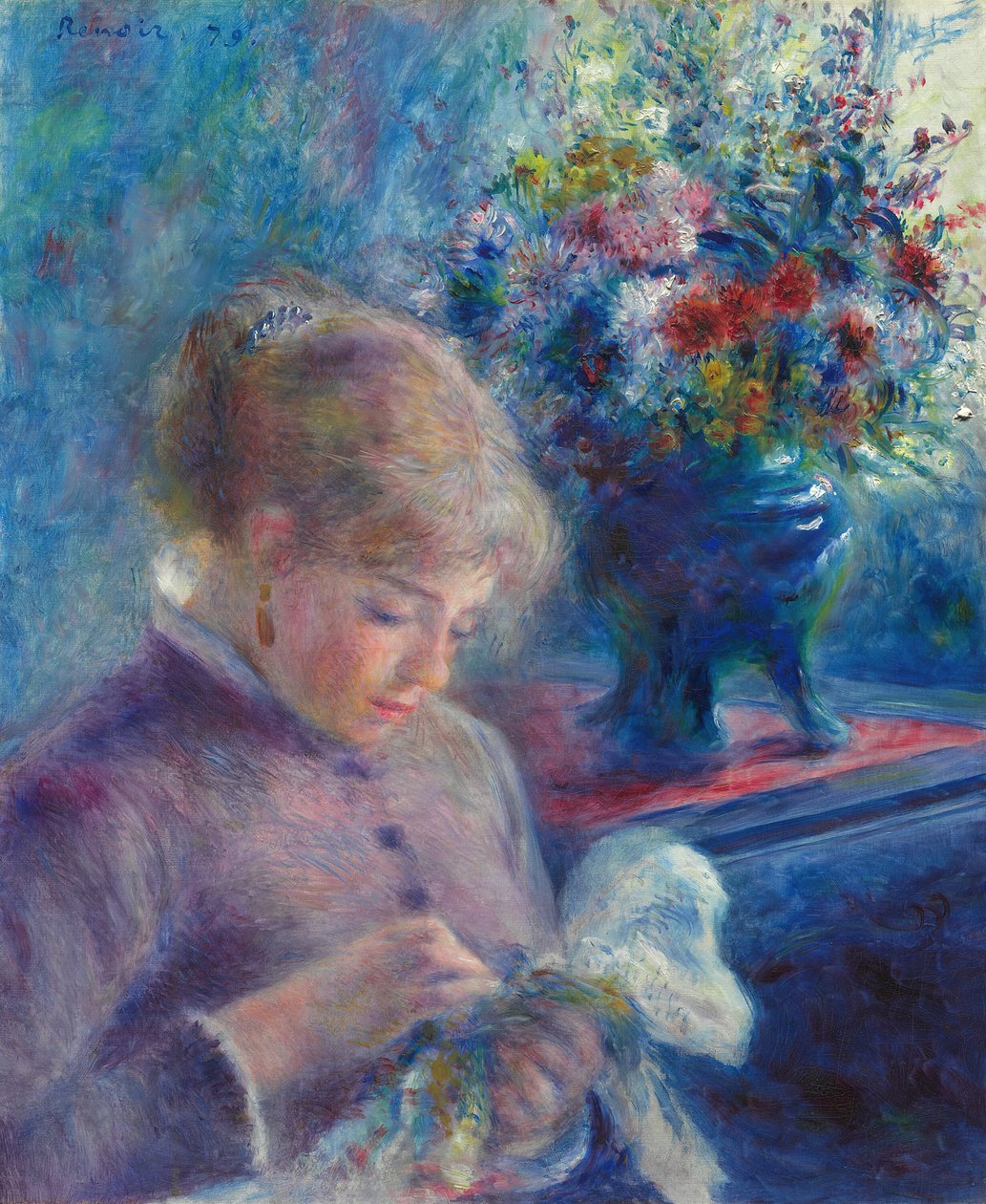 Ung kvinna sömnad, 1879. av Pierre Auguste Renoir