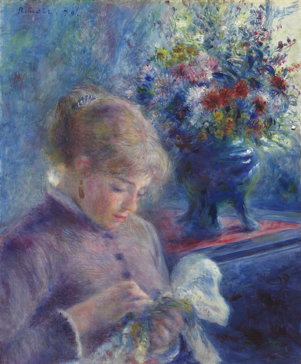 Ung kvinna sömnad, 1879 av Pierre Auguste Renoir