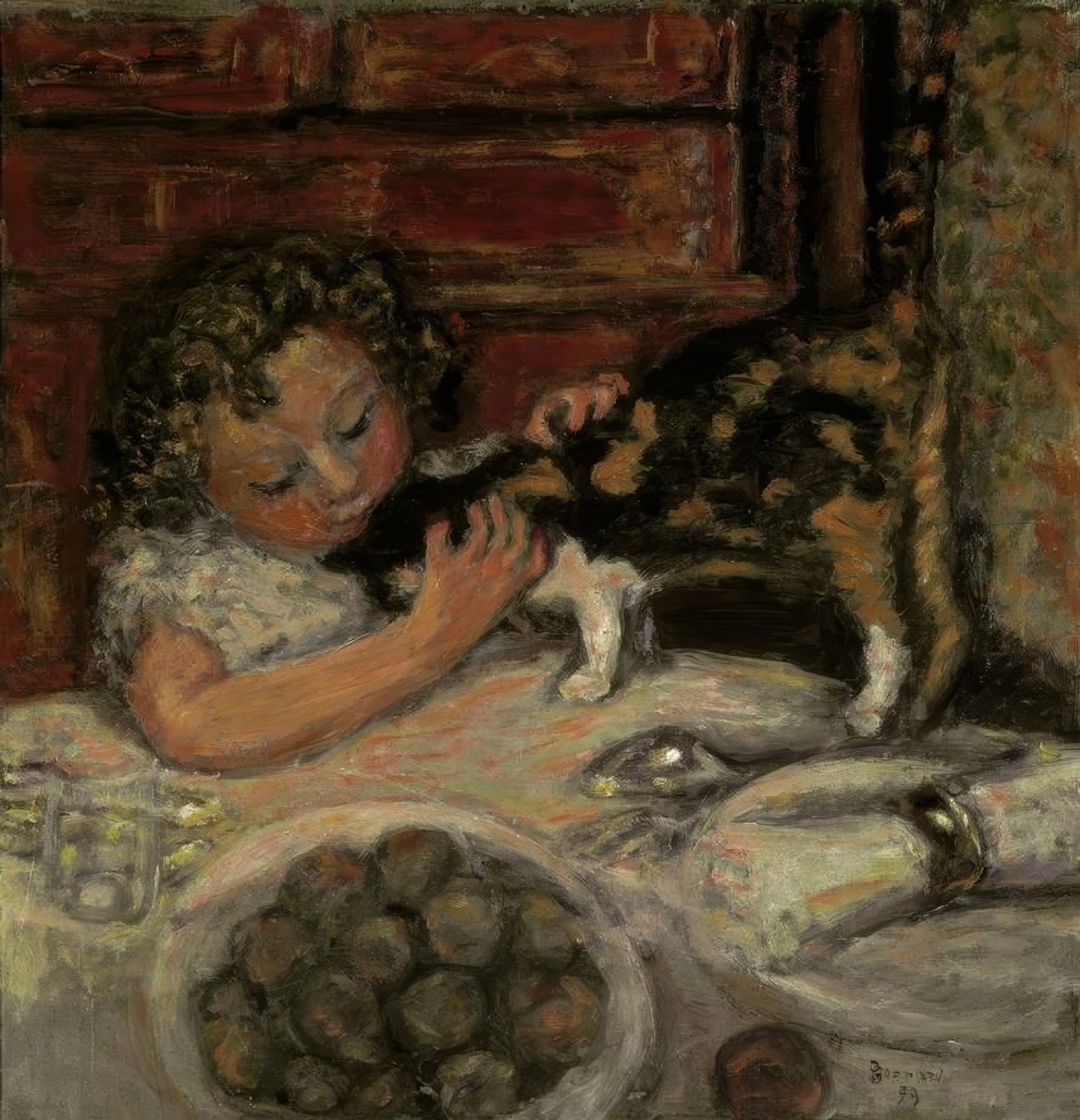 Liten flicka med katt av Pierre Bonnard