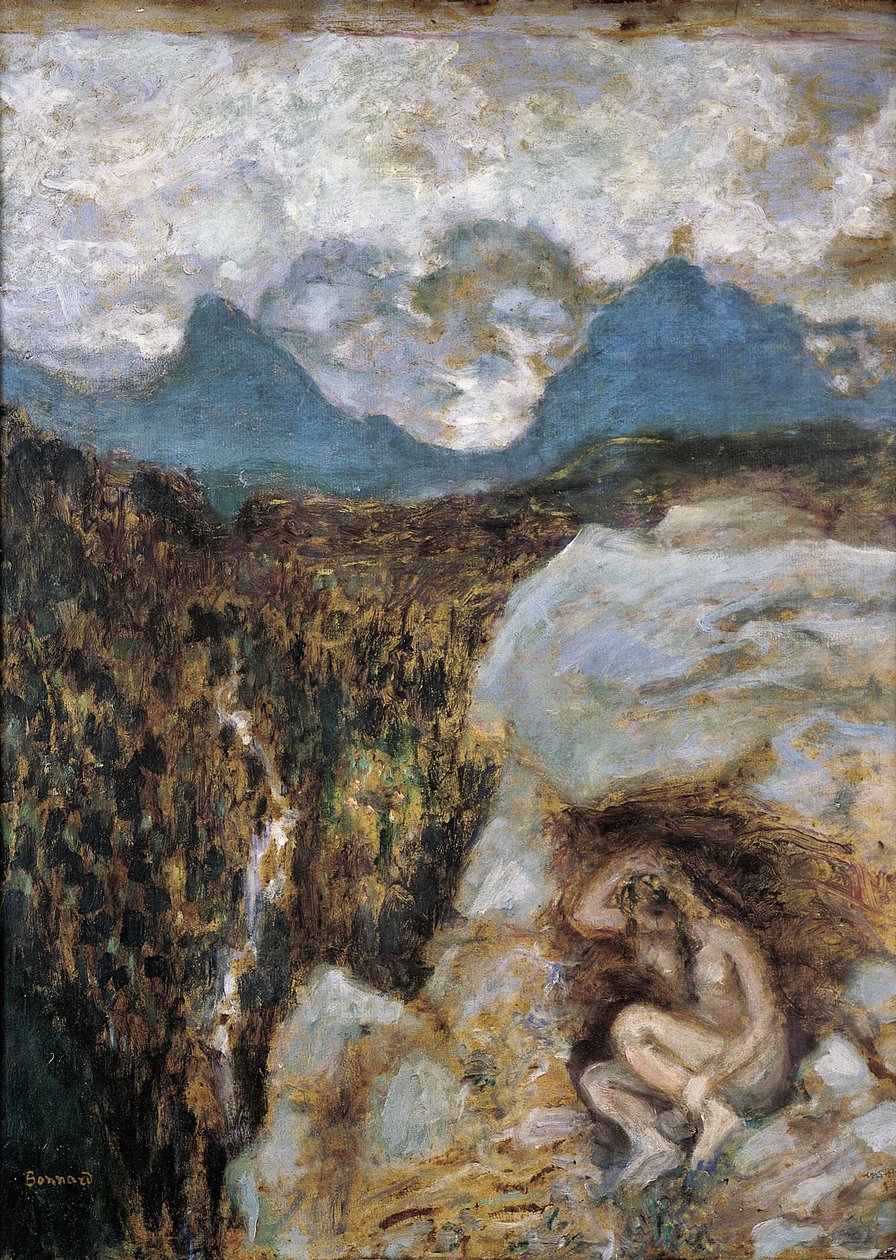 Nue au Rocher (olja ombord) av Pierre Bonnard