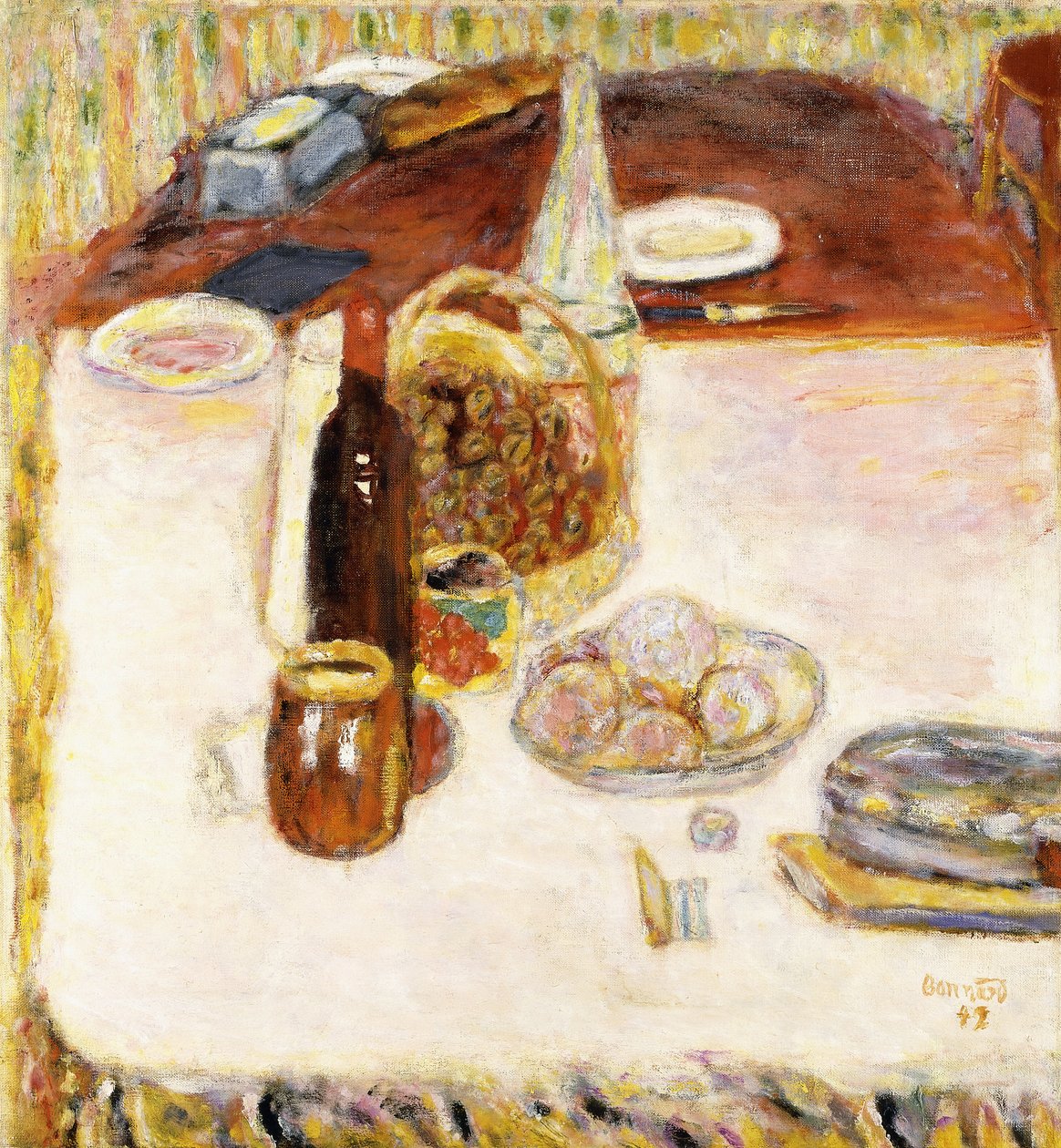 Stilleben med en flaska rött vin av Pierre Bonnard