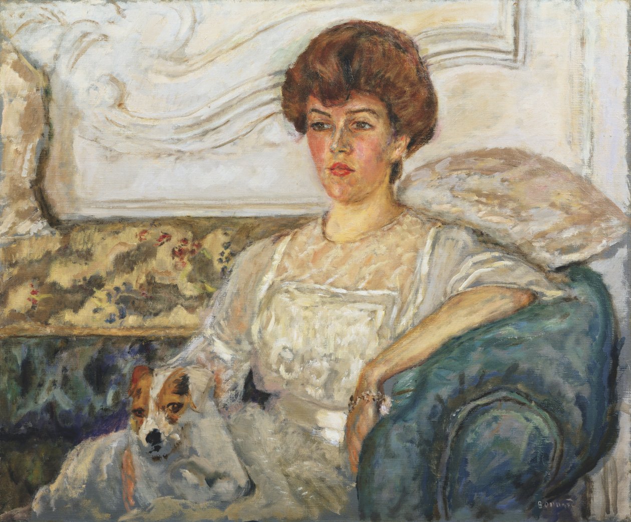 Kvinna på en blå soffa av Pierre Bonnard