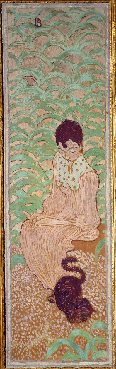 Kvinna som sitter vid katten av Pierre Bonnard