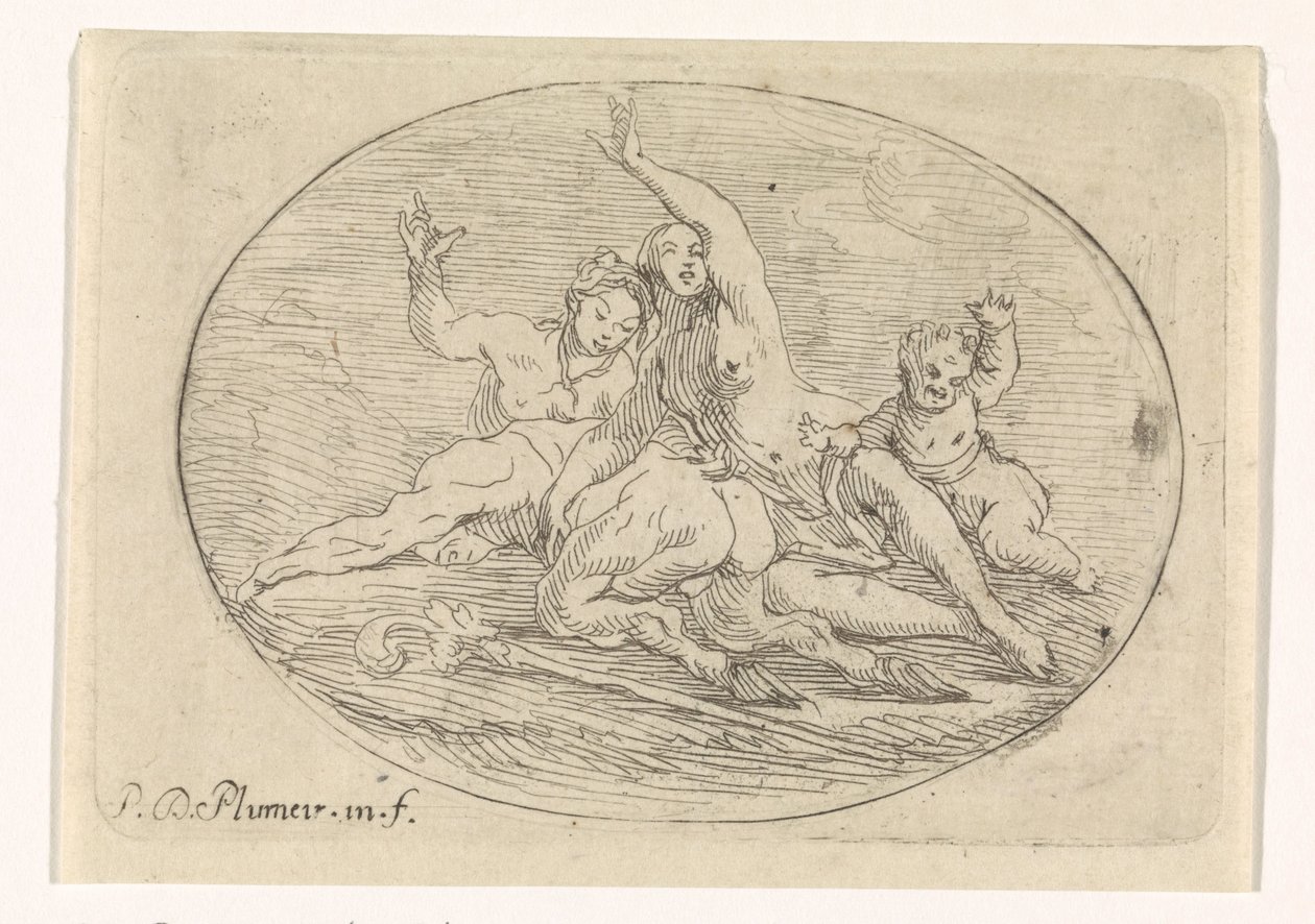 Två kvinnor med en satyr av Pierre Denis Plumier