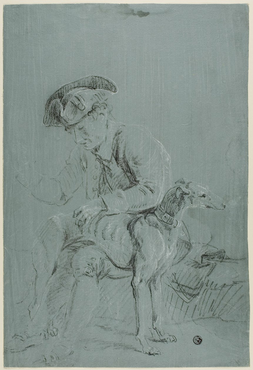 Sittande man med hund av Pierre Jacques Volaire