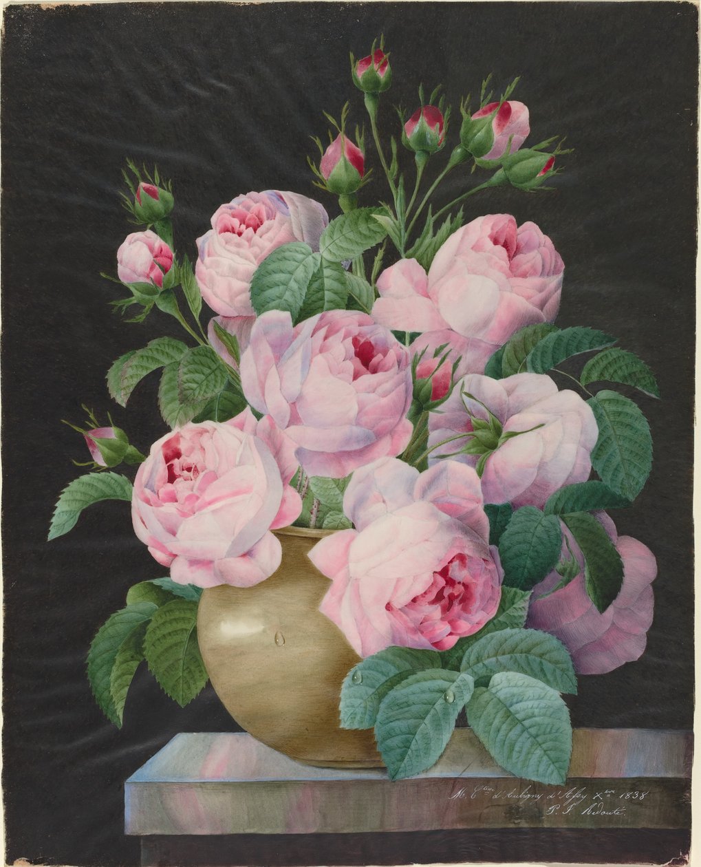 Rosa rosor i en vas av Pierre Joseph Redouté