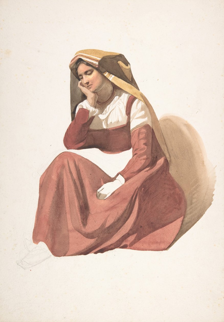 Sittande italiensk bondkvinna, mitten av 1800-talet. av Pierre Louis Dubourcq