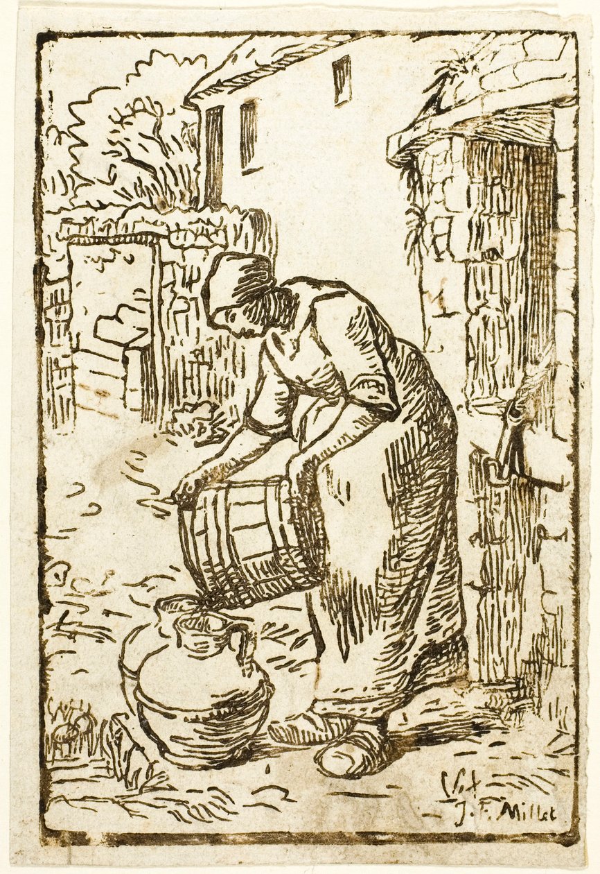 Kvinna som fyller vattenburkar av Pierre Millet