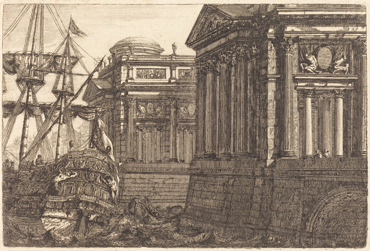Imaginär hamnscene av Pierre Moreau