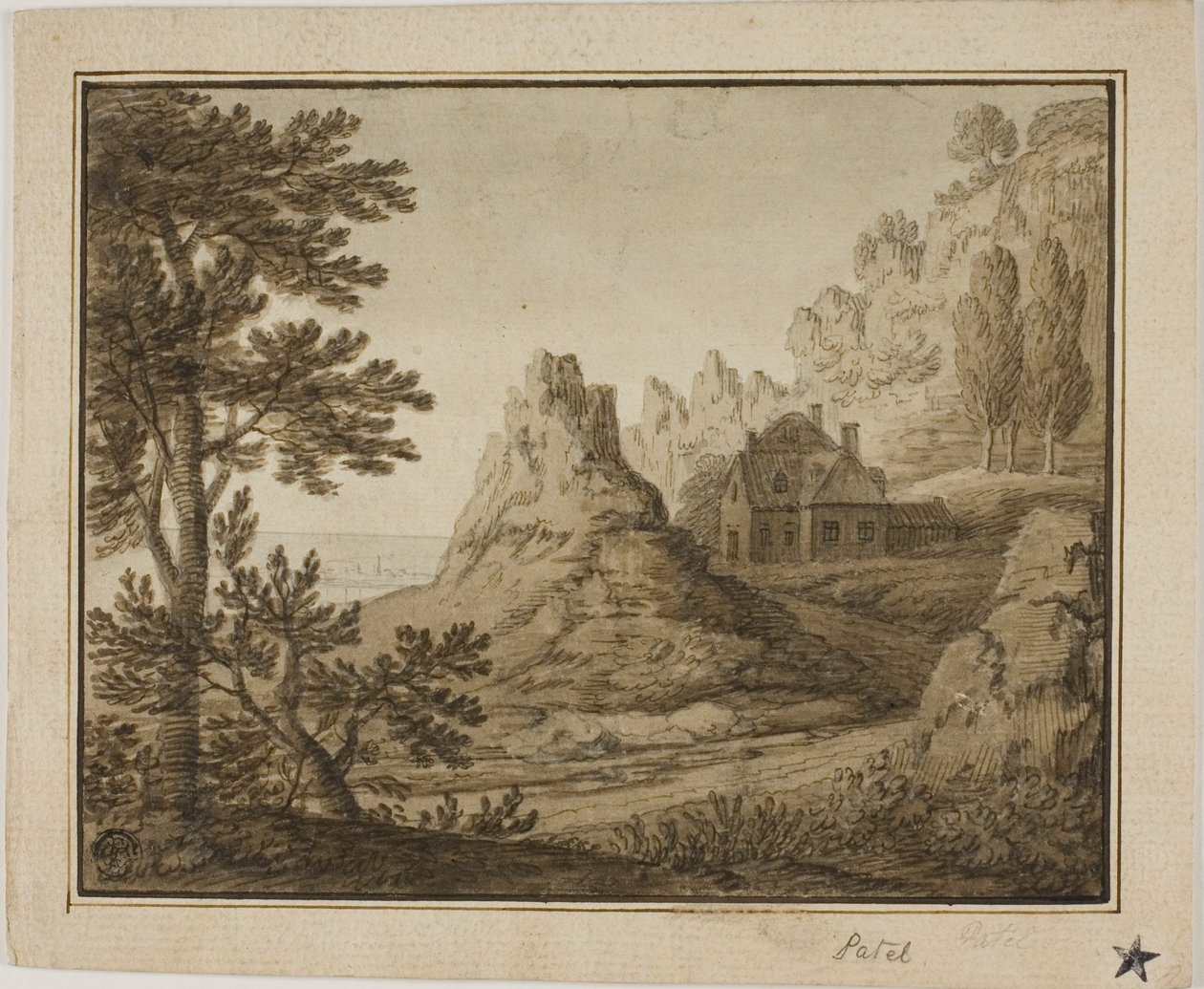 Bergig kustnära by av Pierre Patel I