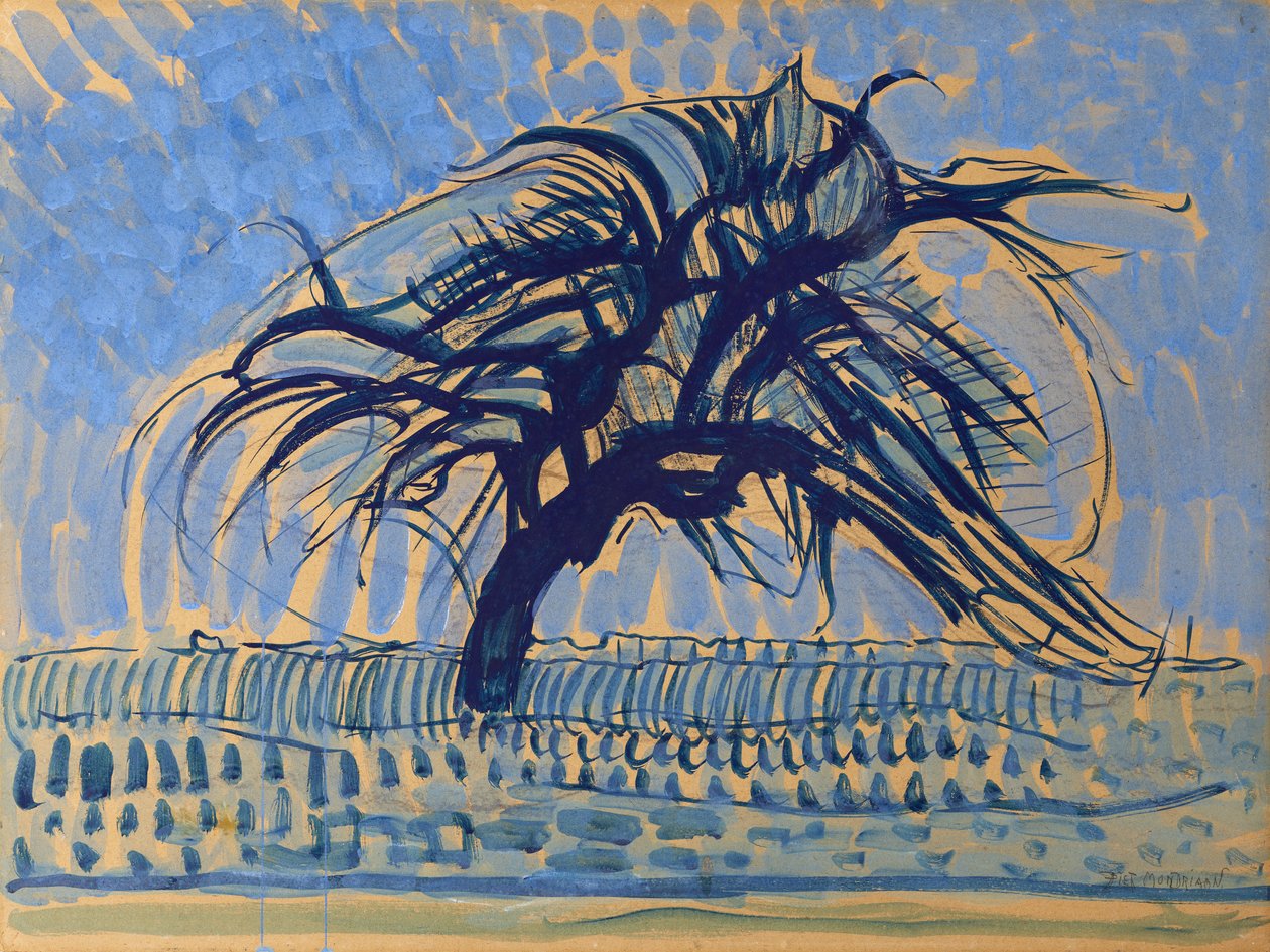 Äppelträd i blått, 1908-09 (tempera på kartong) av Piet Mondrian