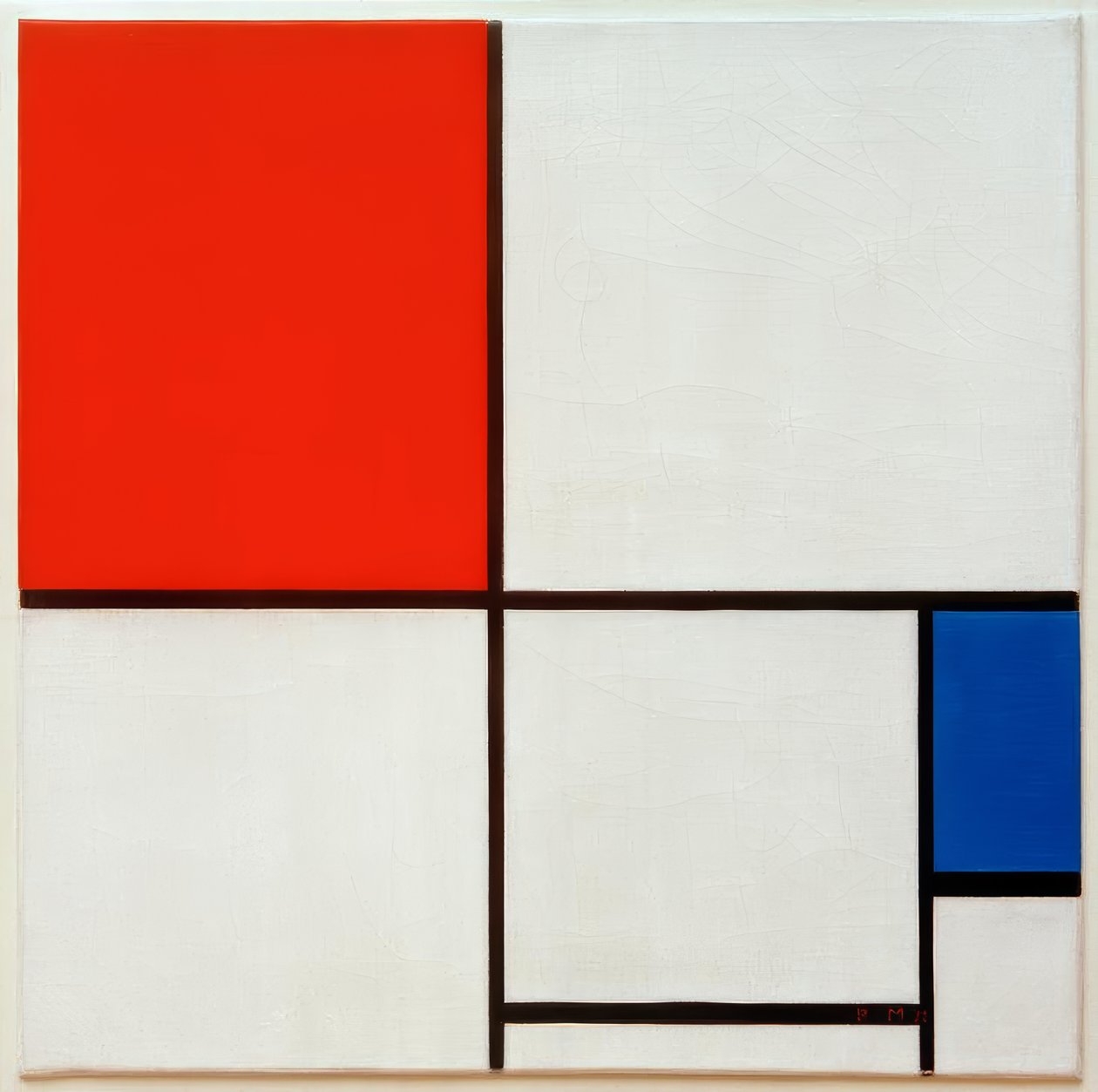Komposition A, med rött och blått av Piet Mondrian