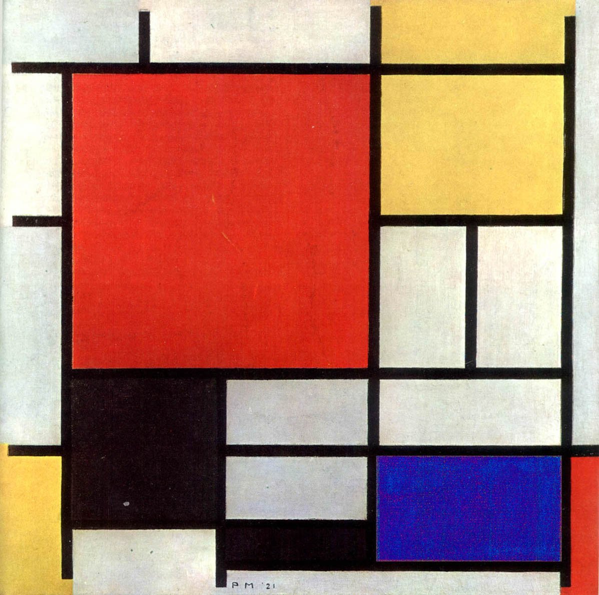 Komposition i rött, gult, blått och svart av Piet Mondrian