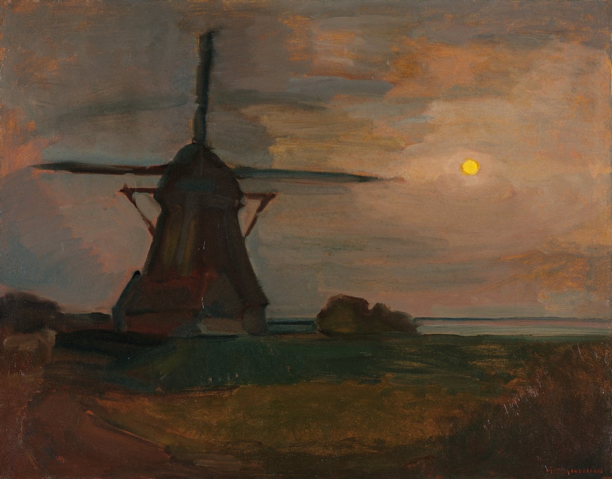 East Side Mill i månsken, ca 1907 av Piet Mondrian