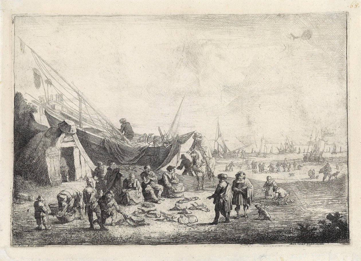 Fiskmarknaden på stranden i Scheveningen av Pieter Bouts