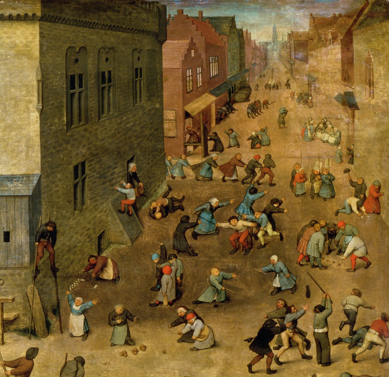 Barnspel (Kinderspiele): detalj i övre högra hörnet, 1560 (detalj av 68945) av Pieter Bruegel the Elder