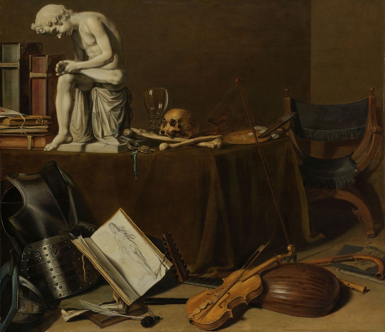 Vanitas stilleben med Spinario, 1628 (olja på panel, h 71,5 cm × b 80,5 av Pieter Claesz