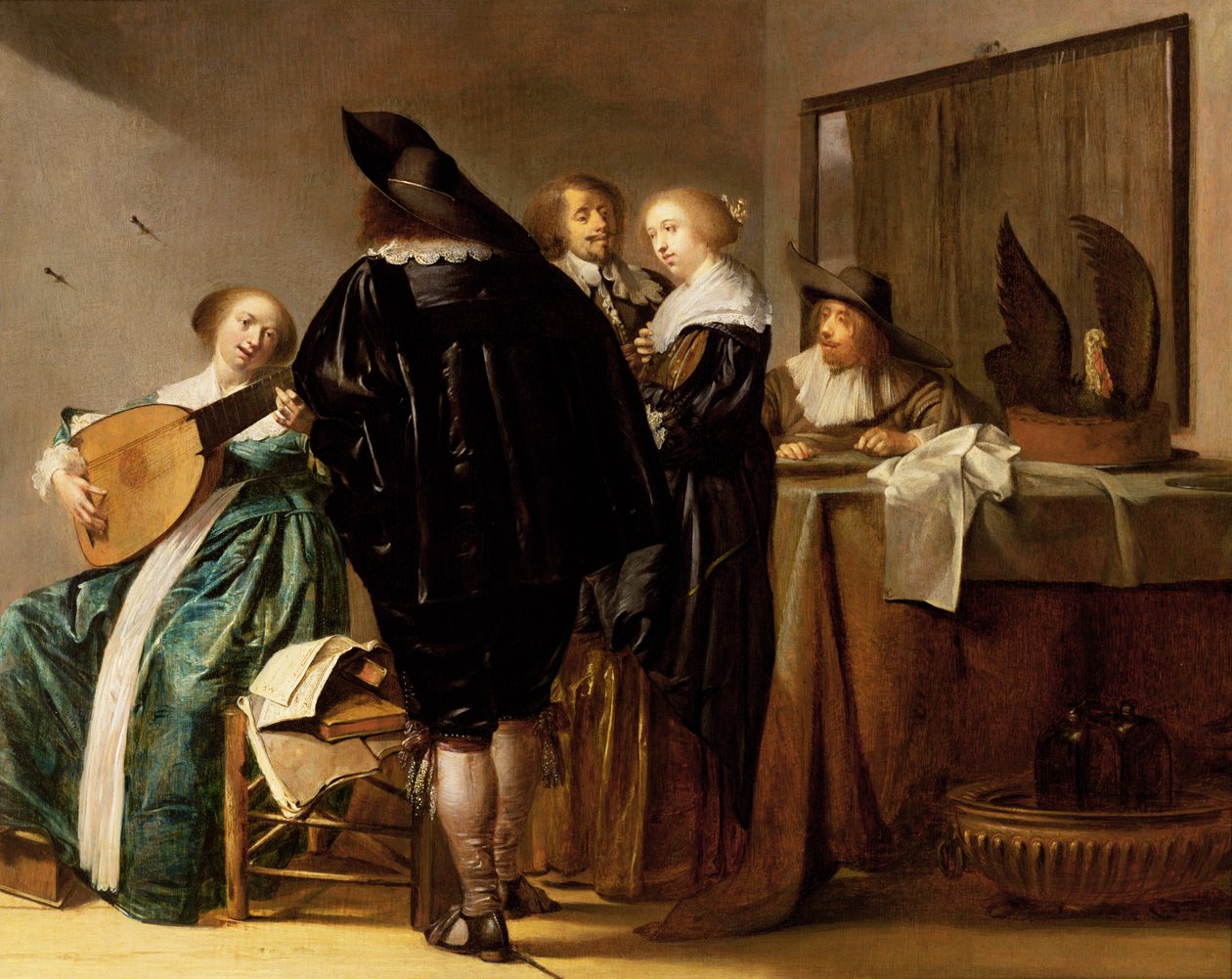 Ett elegant företag i en interiör av Pieter Codde