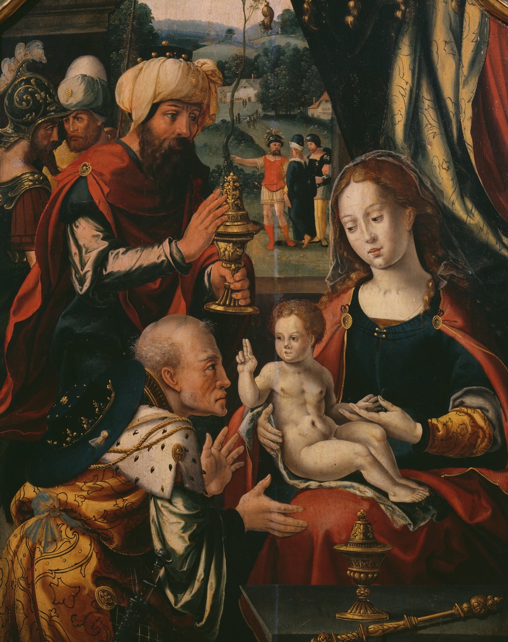 Adoration of the Magi, Epiphany Triptych, detalj, c.1540 (se även 345852) av Pieter Coecke van Aelst