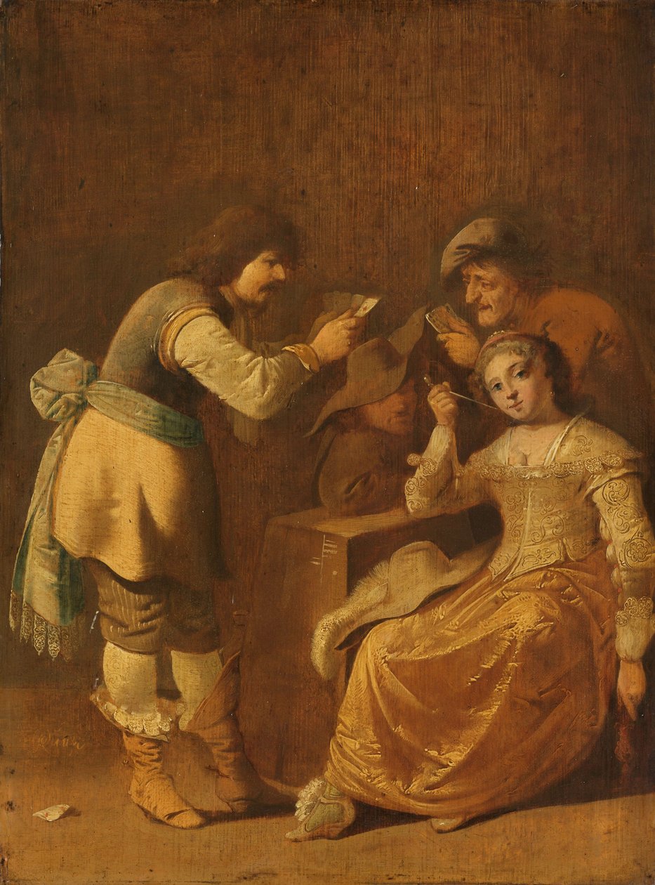 Kortspelare med kvinna som röker pipa, 1630-47 av Pieter Jansz. Quast