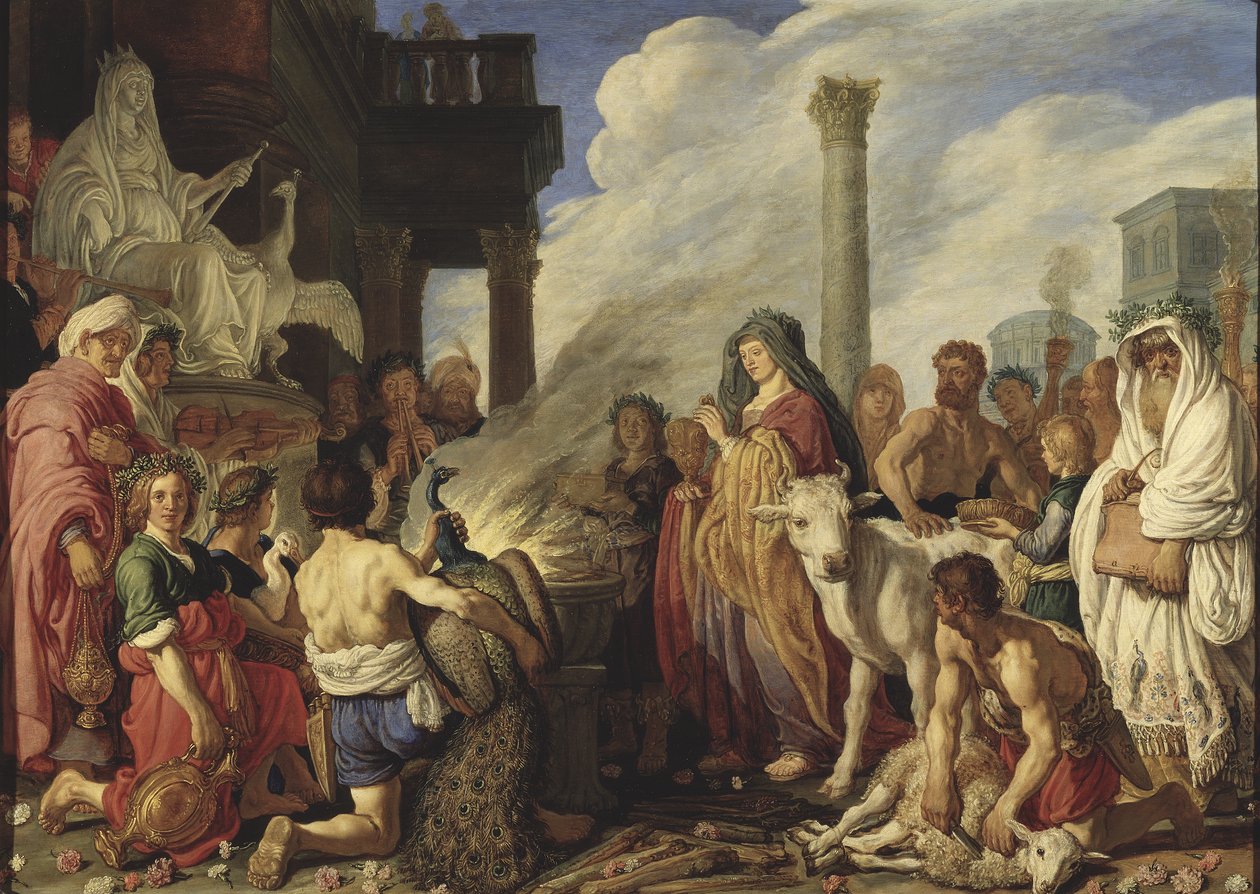 Didos Sacrifice to Juno, 1630 (olja på ek) av Pieter Lastman
