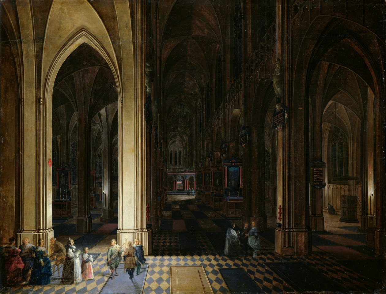 The Interior of Antwerp Cathedral by Candle and Torchlight,  av Pieter Neefs